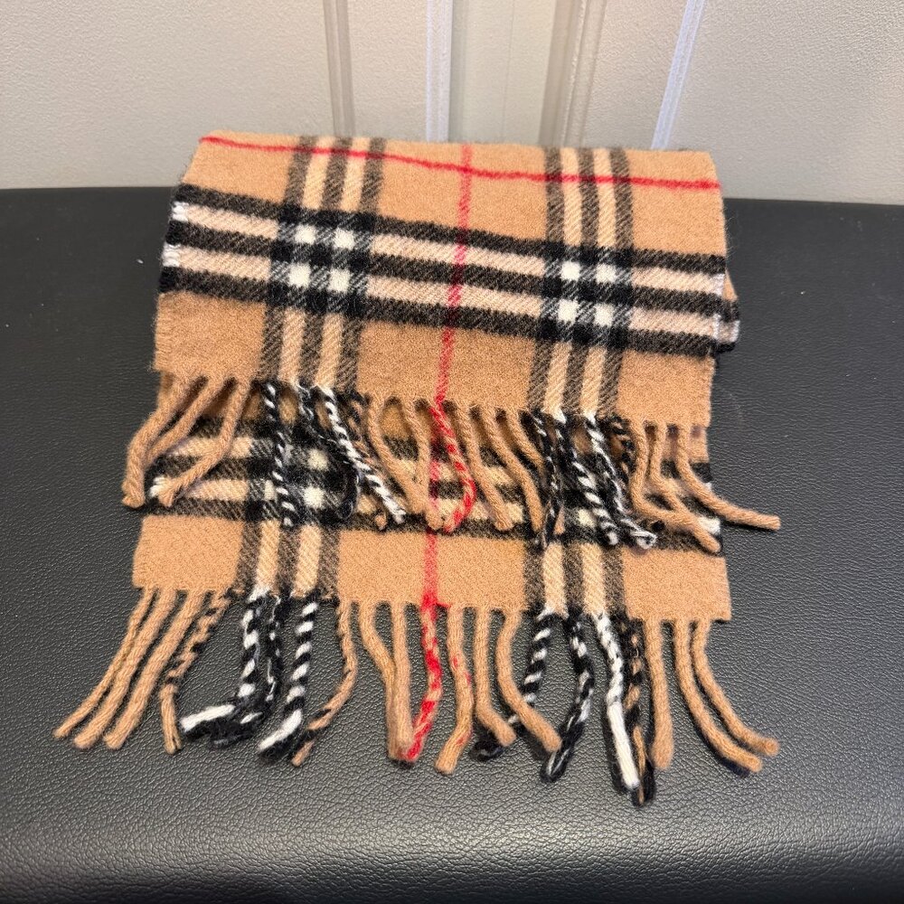 Burberry Tan and Red Checkered Scarf